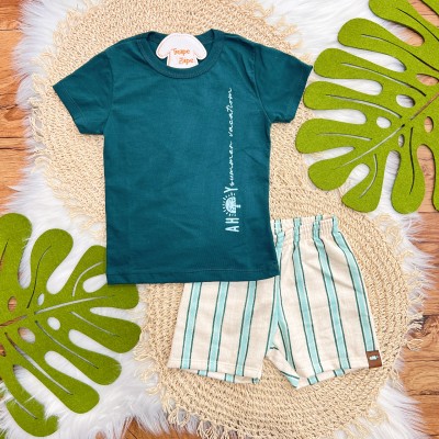 Conj. Camiseta Summer Vocation e Bermuda Listrada - Verde Petróleo 